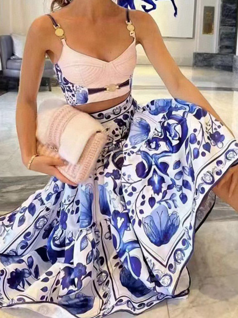 Abstract Print Bralette and Skirt Set