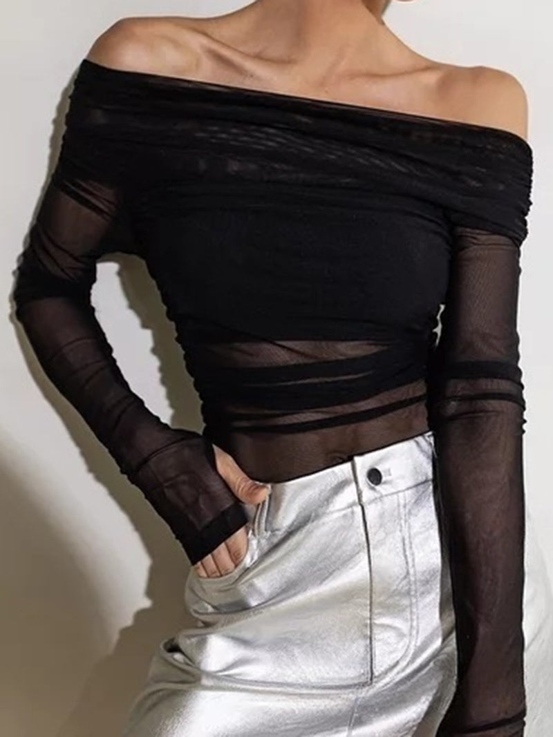 Off-the-Shoulder Sheer Bodysuit