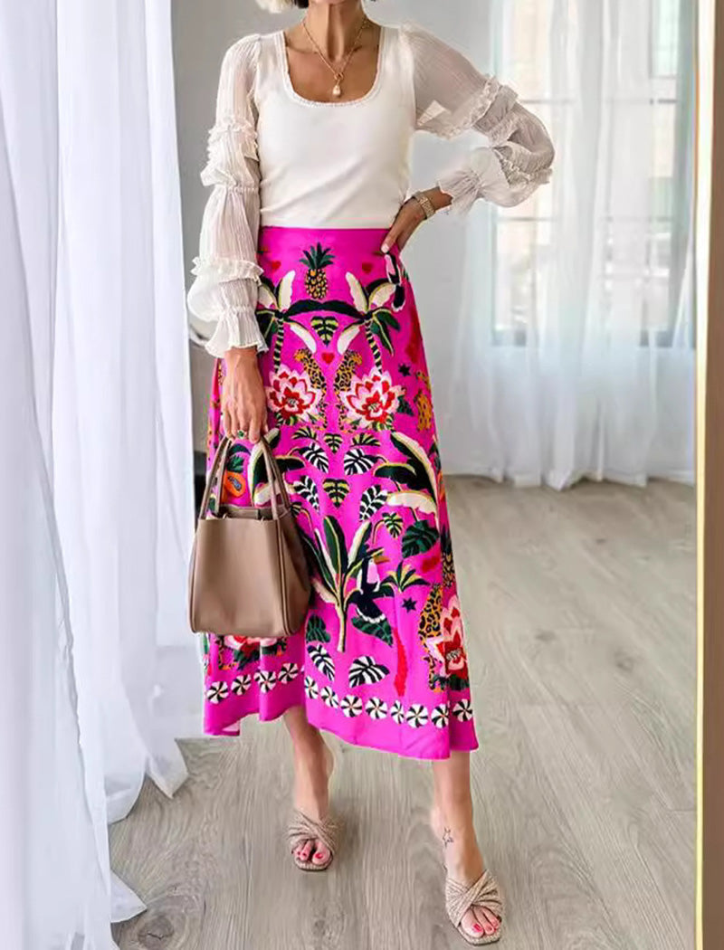 Floral Print High-Waisted Maxi Skirt