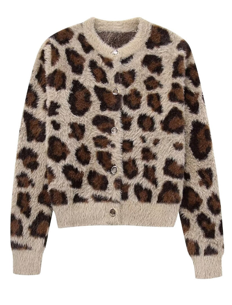 Leopard Print Button-Up Cardigan