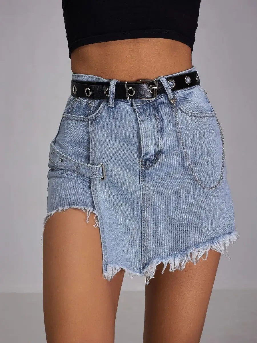 Asymmetrical High-Waist Denim Skort