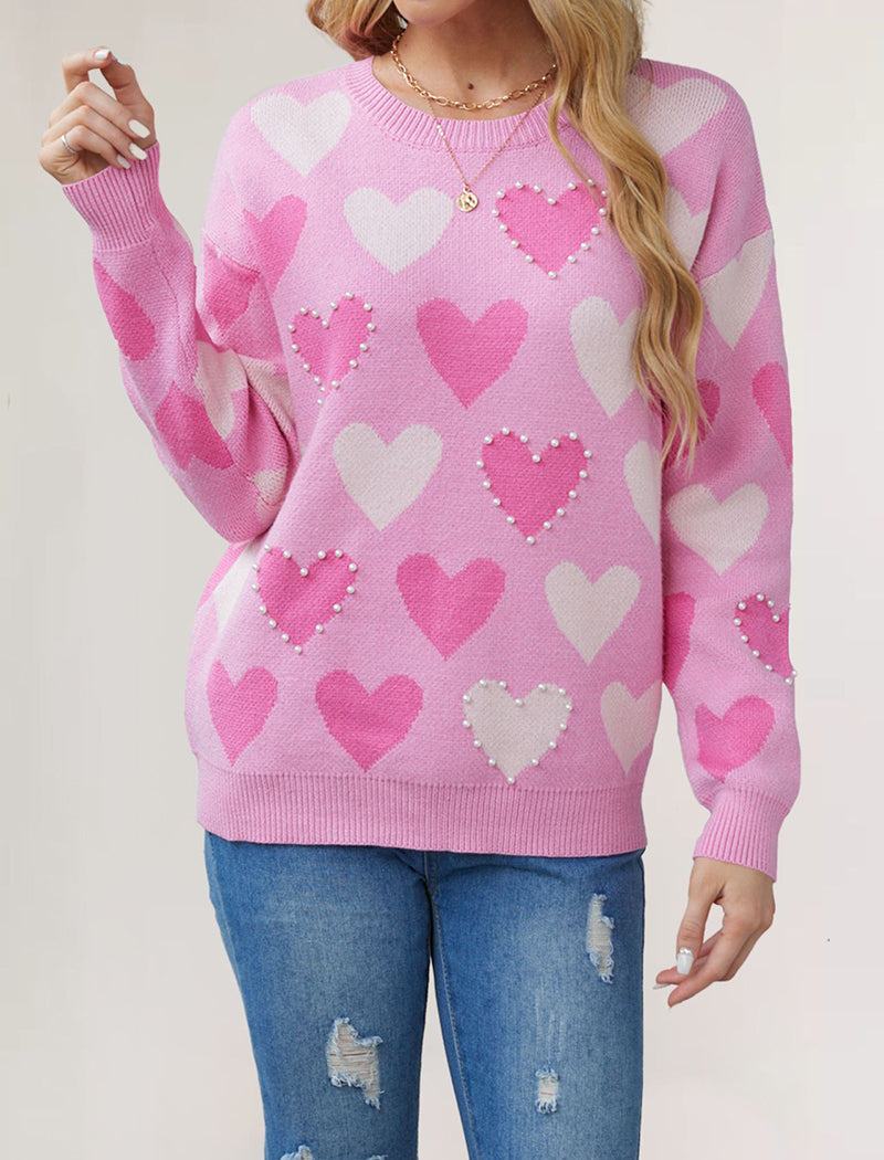 Heart Pattern Long Sleeve Knit Top