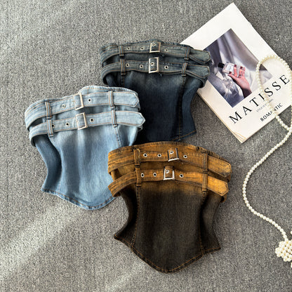Double Buckle Denim Tube