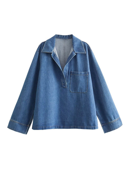 Oversized Denim Pocket Top