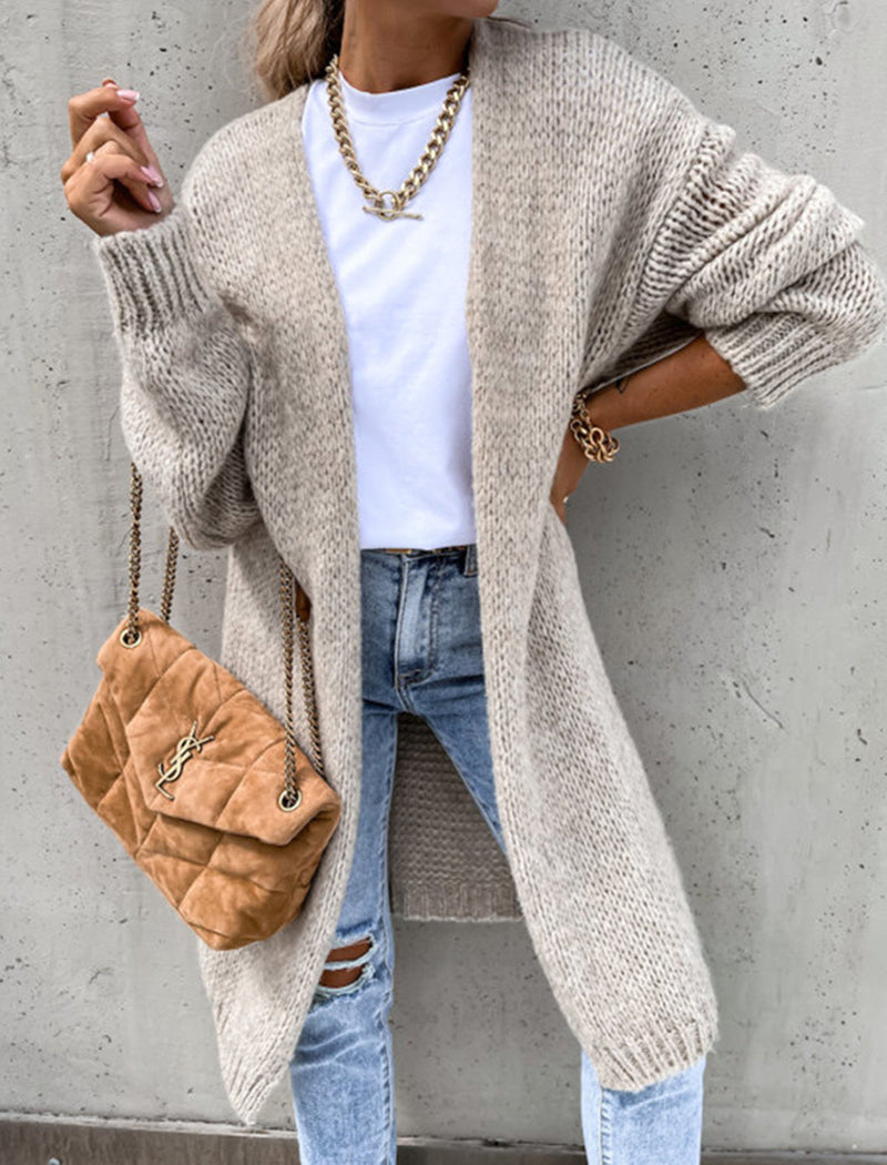 Solid Long-Sleeve Knit Cardigan