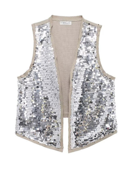 Sequin Open-Front Vest