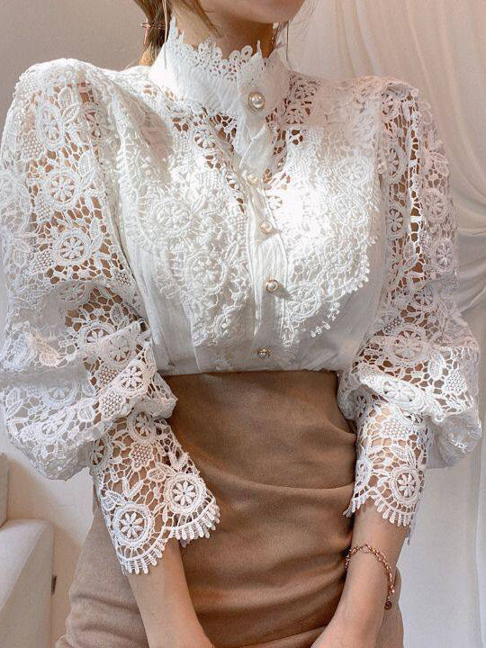 Lace Puff-Sleeve Blouse