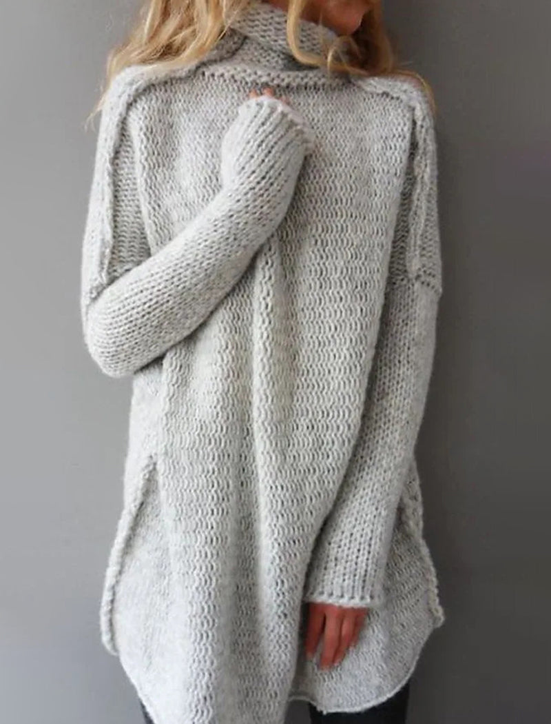 Chunky Knit High-Neck Sweater with Side Slits