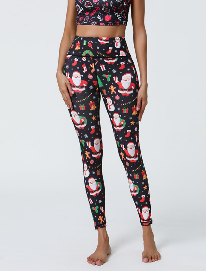 Festive Santa Print High-Waist Leggings