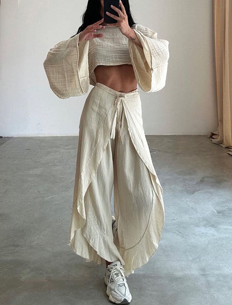 Flowy Crop Top and Pants Set