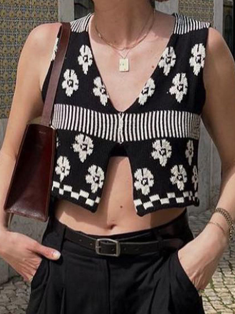 Floral Pattern Cropped Vest