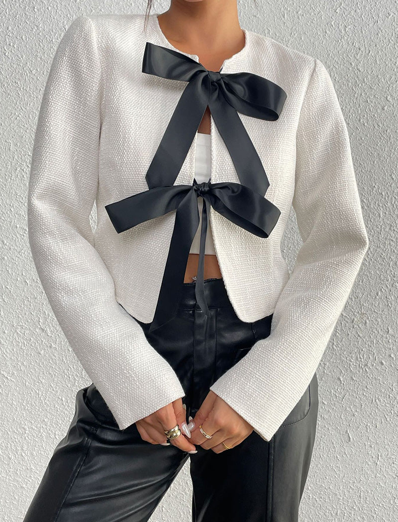 Cropped Blazer with Ribbon Ties