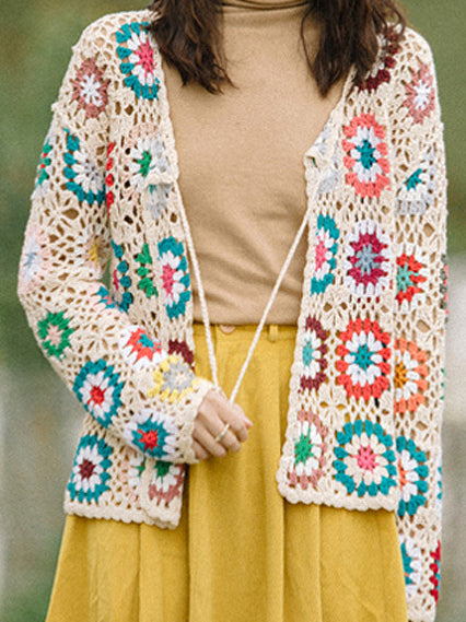 Eyelet Colorblock Cardigan