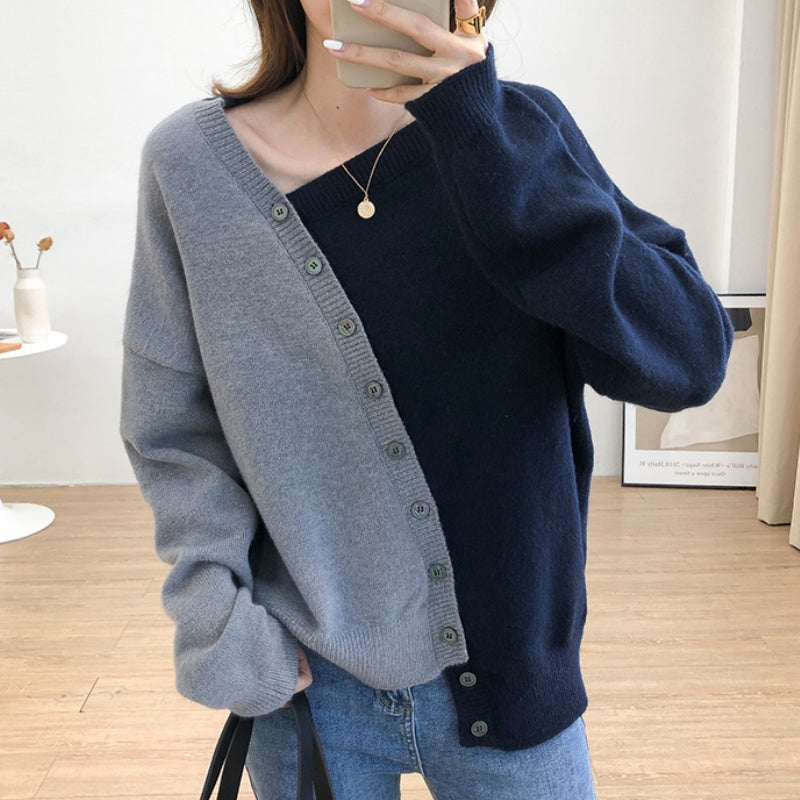 Color-block Asymmetrical Knit Pullover