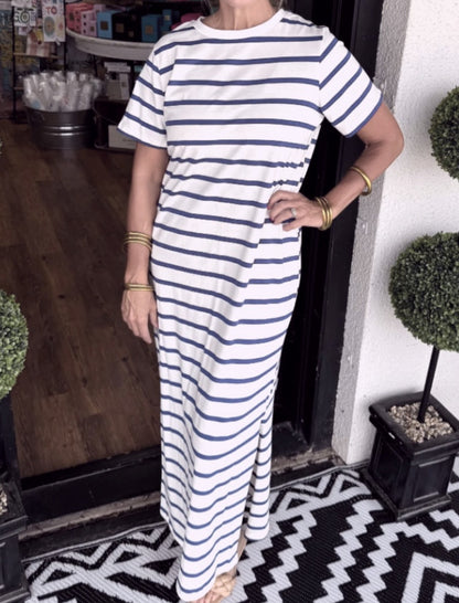 Striped Maxi Dress with Short Sleeves