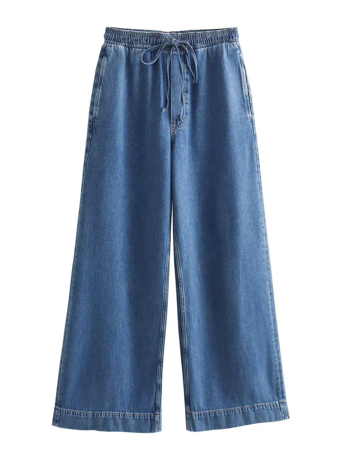 Wide-Leg Drawstring Denim Jeans