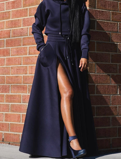 High-Waist Maxi Skirt with Hoodie Set