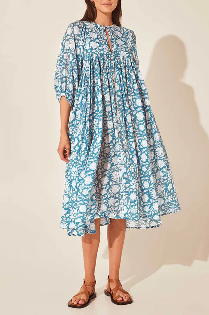 Floral Print A-line Midi Dress