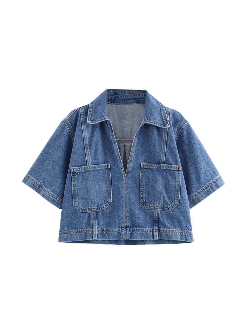 Short-Sleeve Denim Crop Jacket