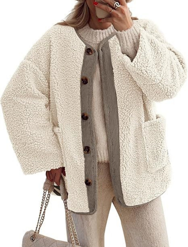 Oversized Sherpa Coat with Button Closure