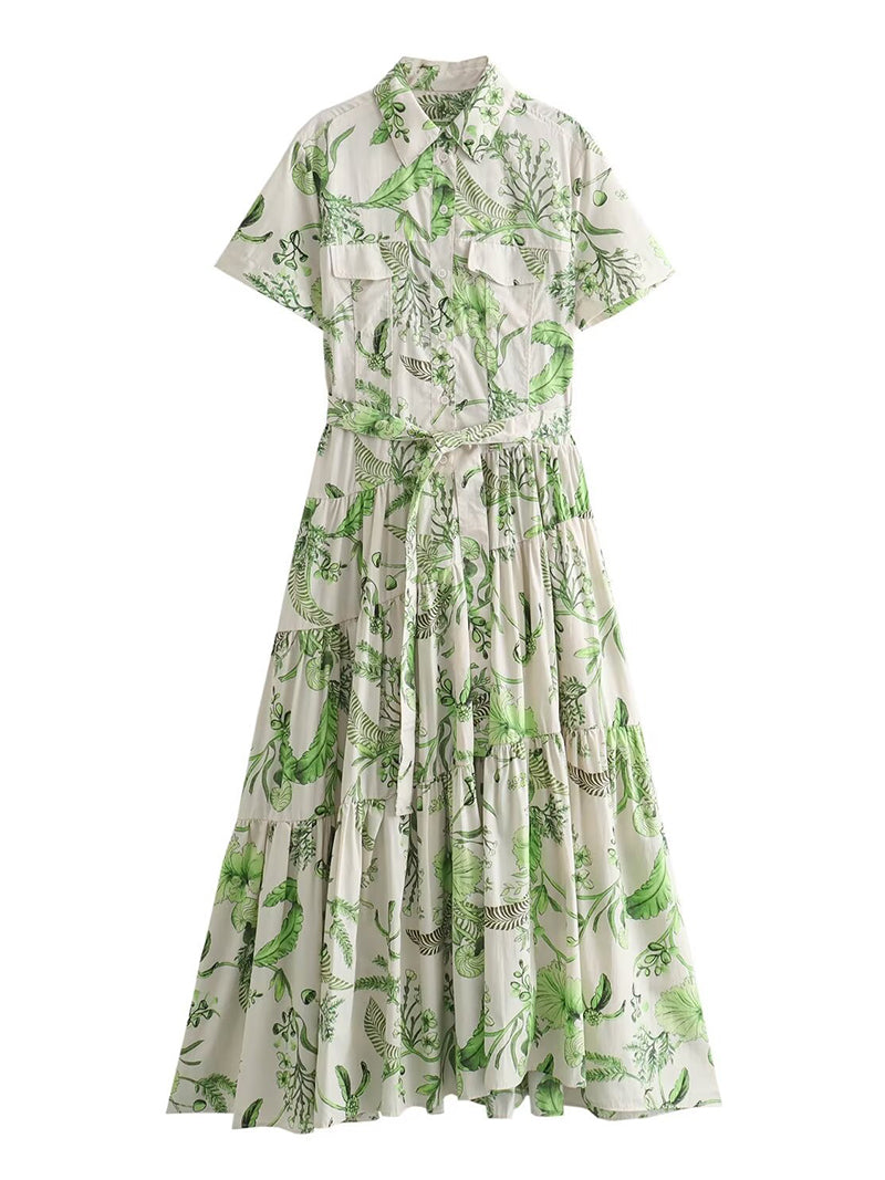 Botanical Print Tiered Maxi Dress