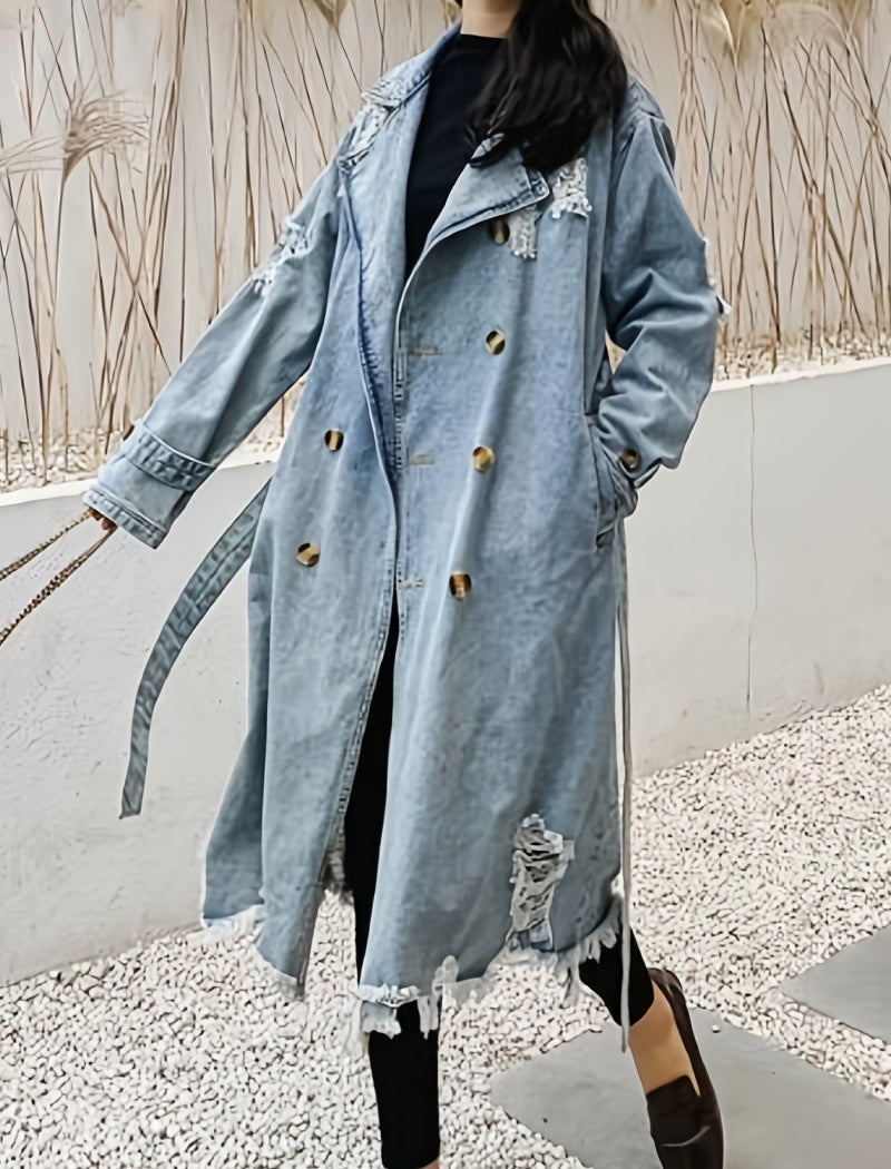 Belted Distressed Trench Coat