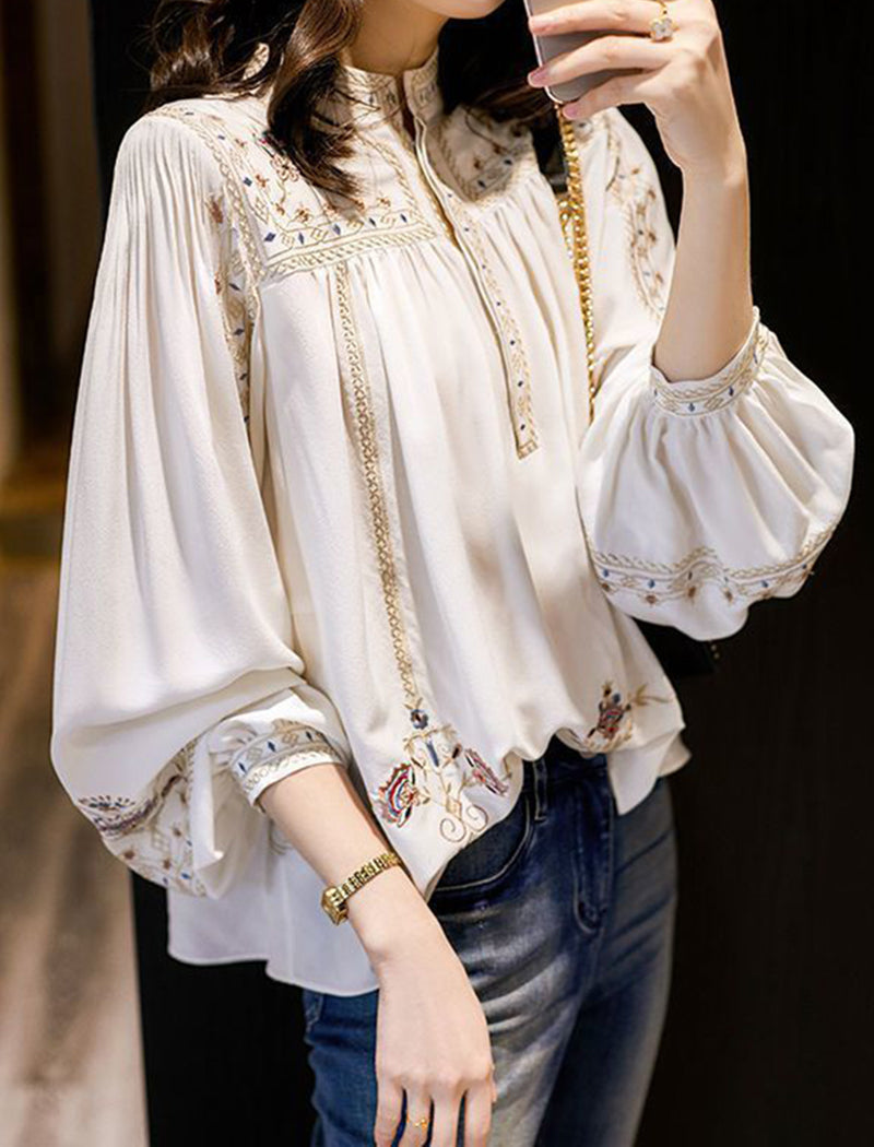 Stand Collar Loose Fit Printed Shirt