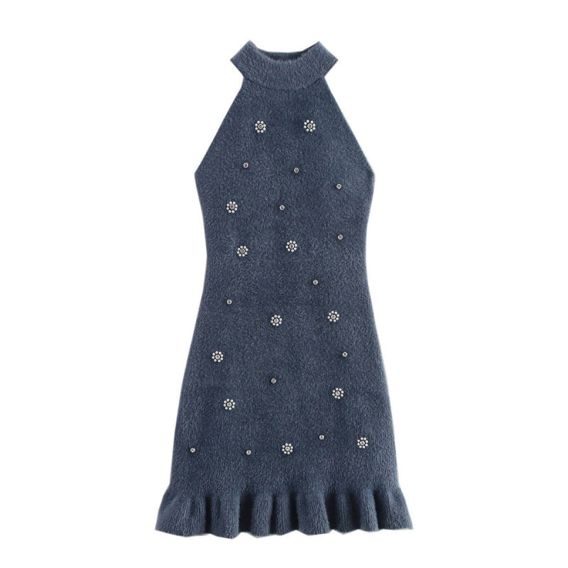 Sleeveless Knit Dress with Pearl Details