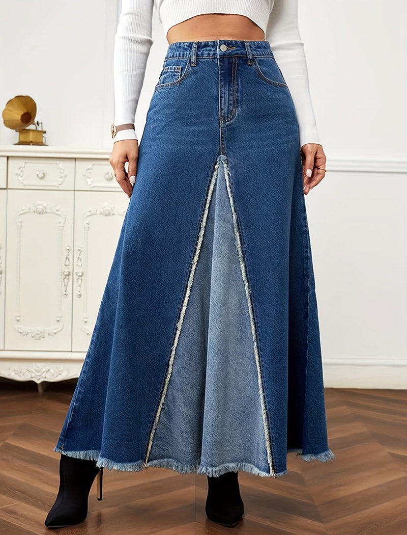 Denim High Waist Flared Skirt