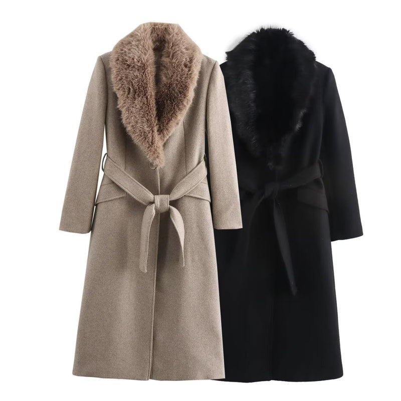Longline Coat with Faux Fur Collar