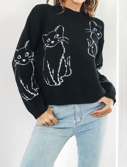 Cat Graphic Knitted Pullover Sweater