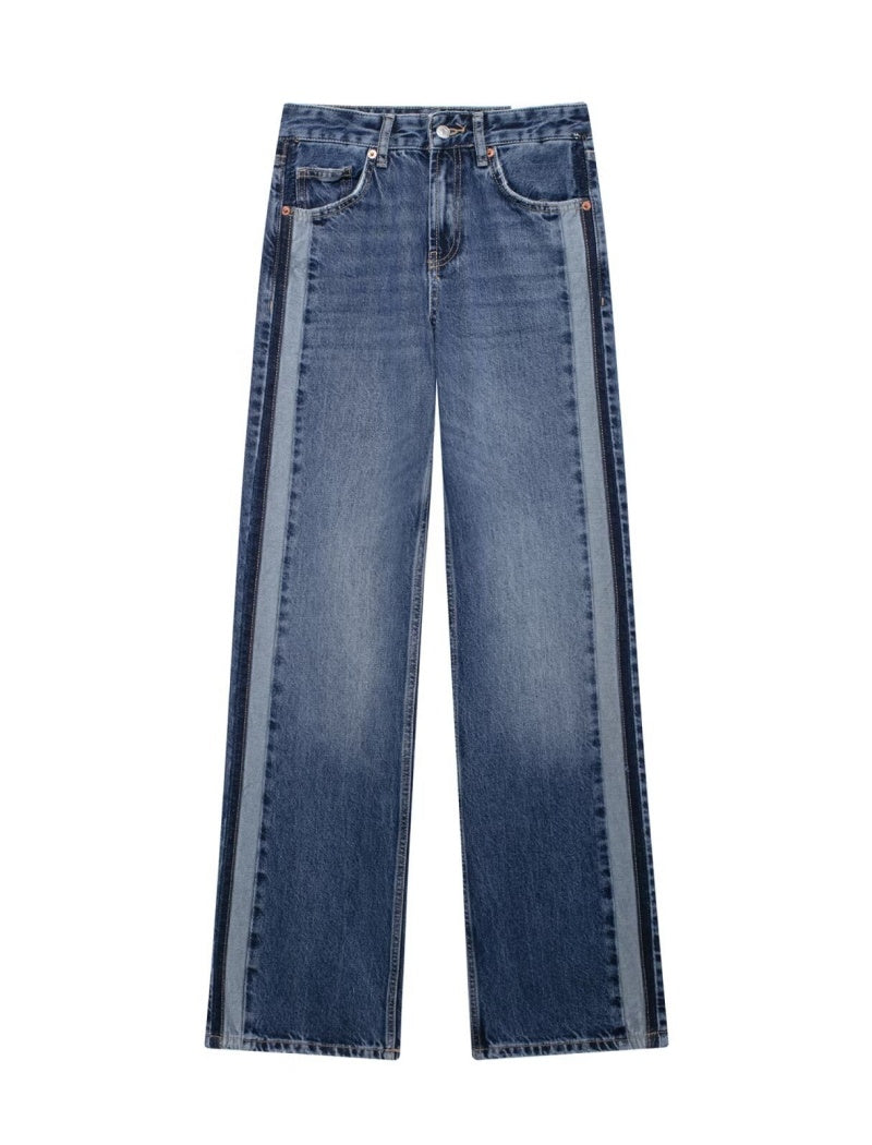 High-Waisted Wide-Leg Jeans with Side Stripes