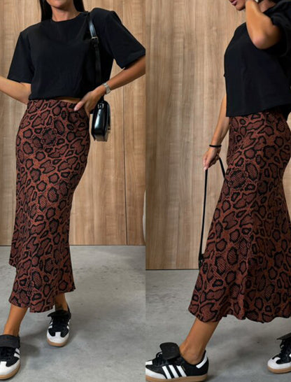 Graphic Print High-Rise Midi Skirt