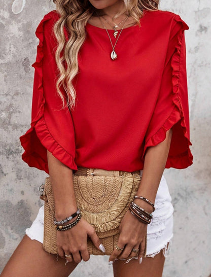 Ruffled Sleeve Loose Fit Top