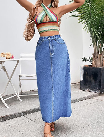 High-Rise Maxi Denim Skirt