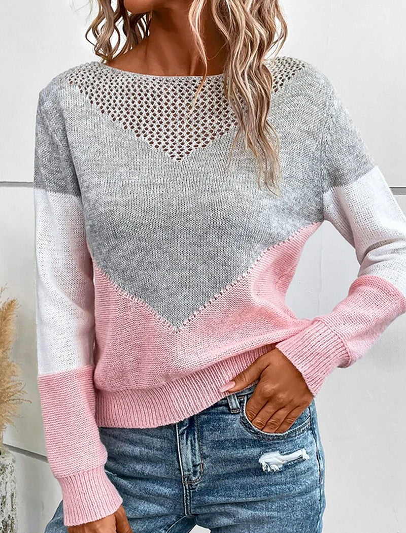 Colorblock Knit Sweater with Mesh Detail