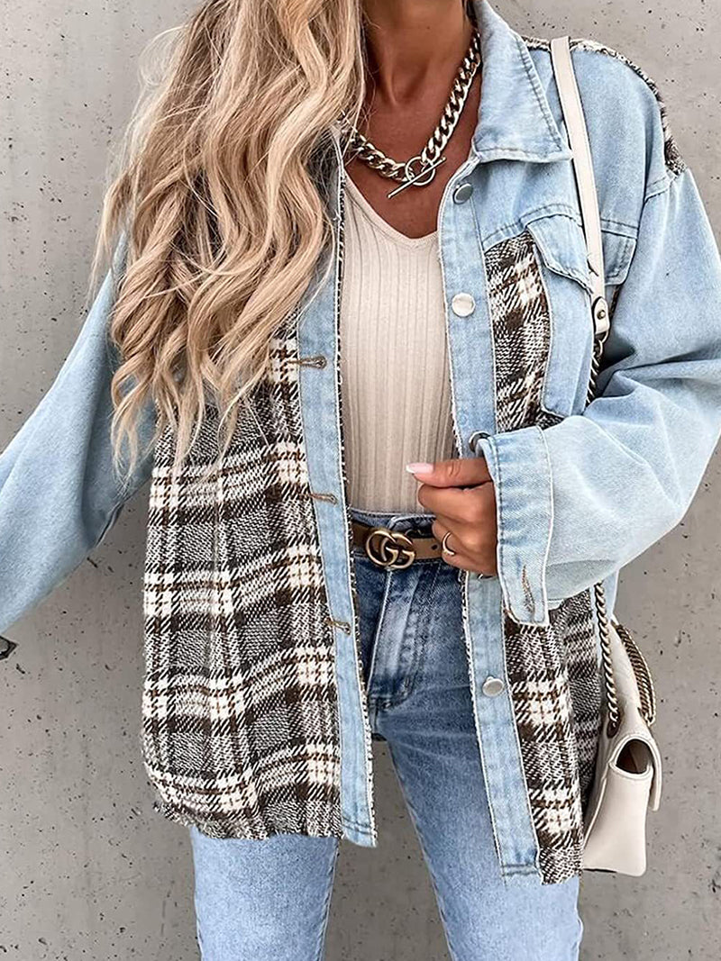 Denim Plaid Patchwork Jacket