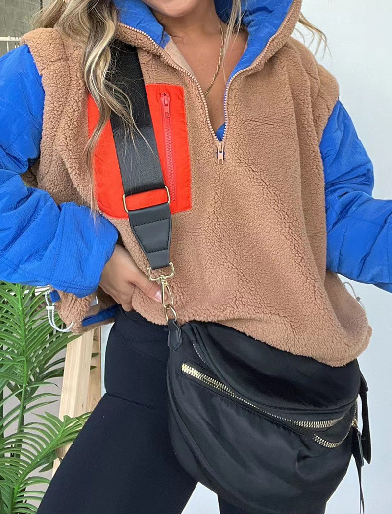 Color Block Fleece Pullover with Pocket