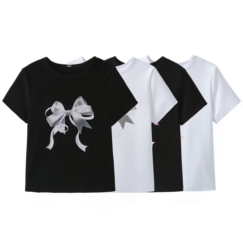 Bow Embellished Graphic Tee
