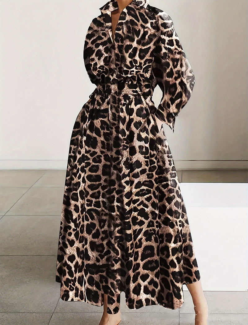 Leopard Print Maxi Dress with Belt