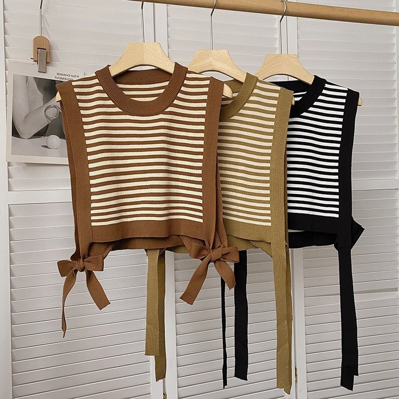 Striped Knit Vest with Side Tie Details