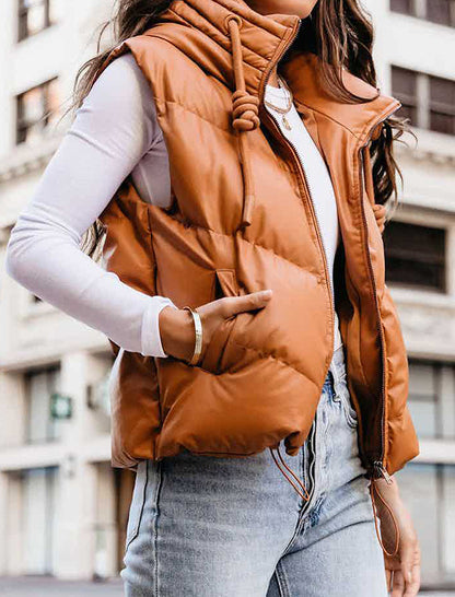 Sleeveless Puffer Vest with High Collar