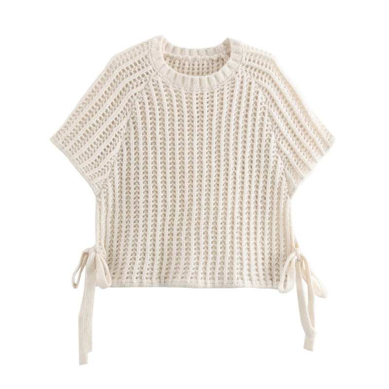 Short Sleeve Knit Top with Side Ties