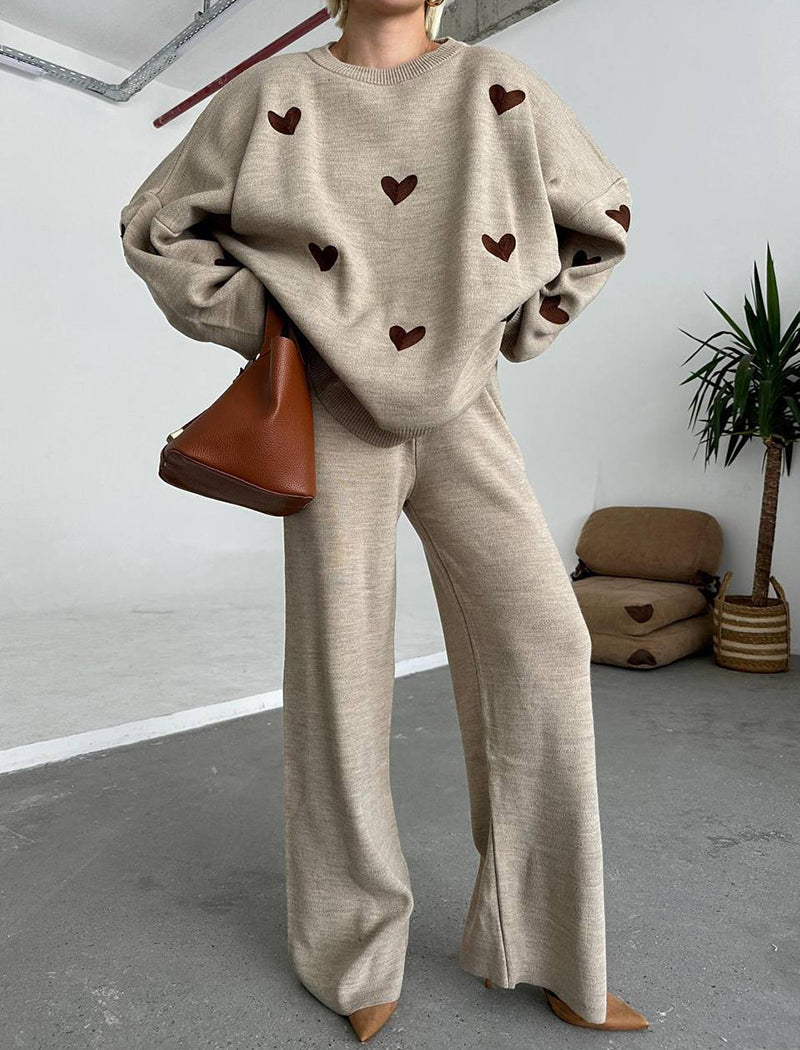 Knitted Two-Piece Set with Heart Detail