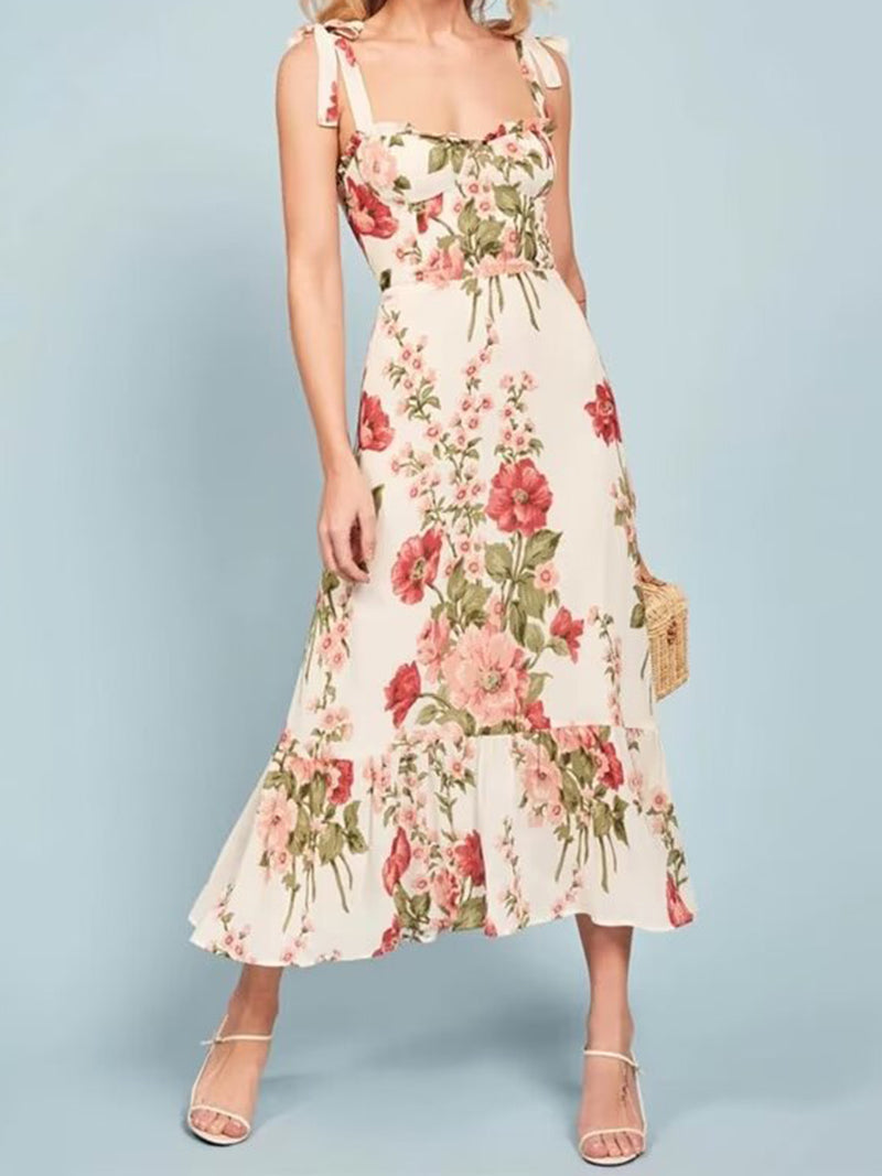 Floral Print Smocked Midi Dress