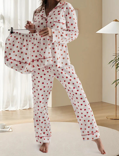 Heart Print Long Sleeve Three-Piece Set