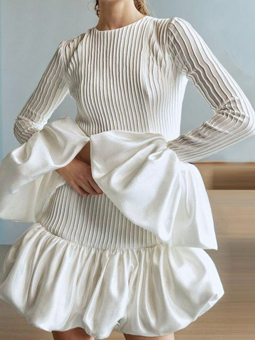 Pleated Flare Sleeve Mini Dress