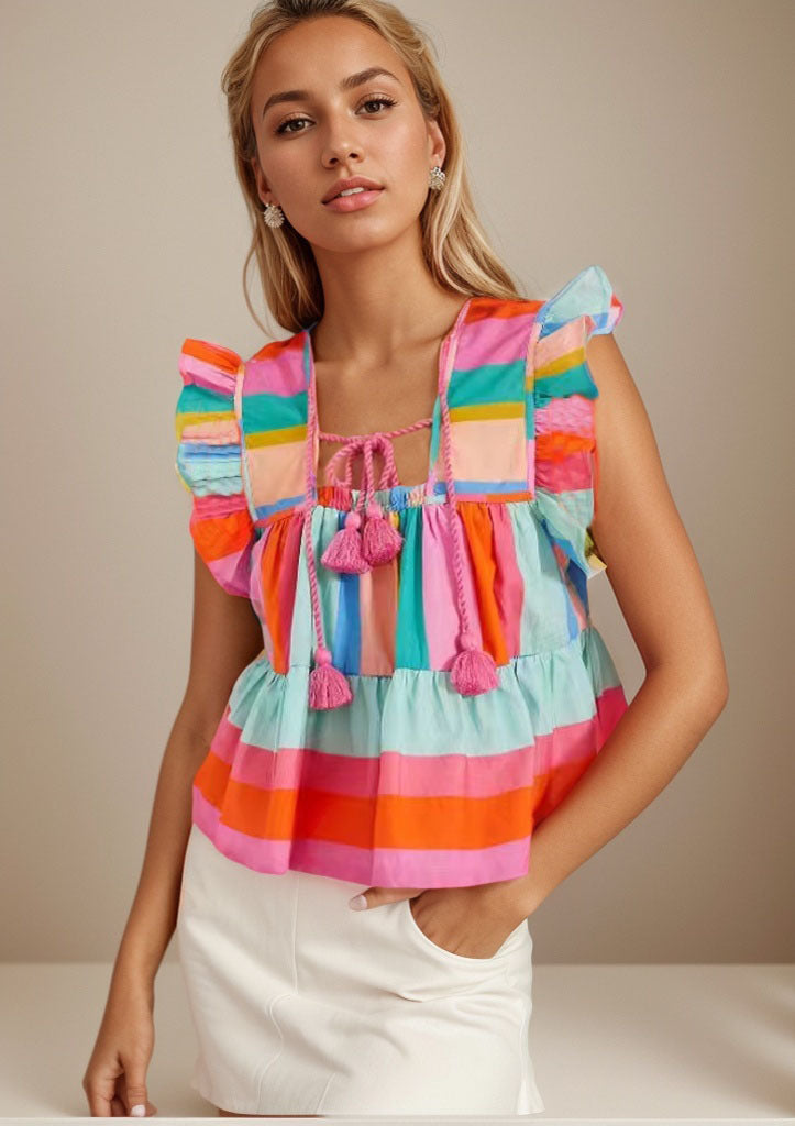 Patchwork Flutter Sleeve Top