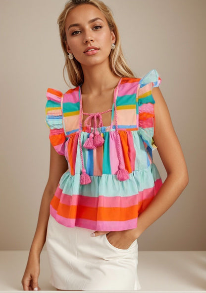 Patchwork Flutter Sleeve Top