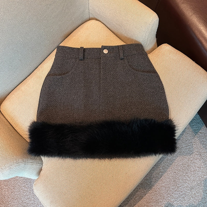 Fur Trim Mini Skirt with High-Waist Fit